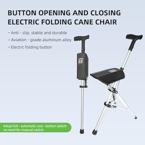 Electric Trekking Hiking Pole Folding Walking Stick with Automatic Foldable Seat Walking Cane Lightweight Aluminum Easy Ca...