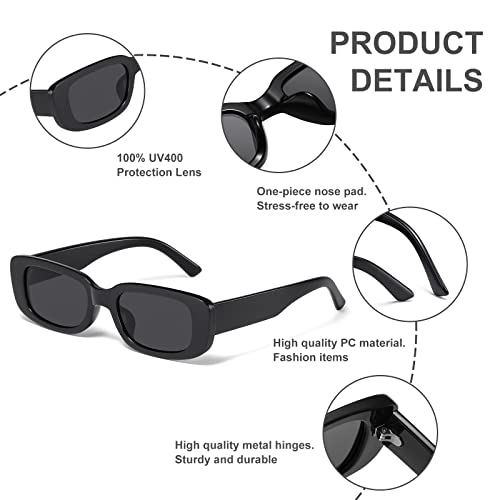 JASPIN Rectangle Sunglasses for Women Men Trendy Y2k Retro 90s Sun Glasses UV Protection Cool Square Frame