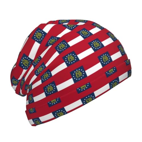 Georgia Flag Print Beanie Hat Soft Thermal Cap Winter Headwear for Cold Indoor Outdoor Activities Black