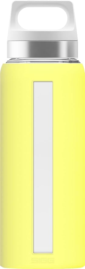 Sigg - Glass Water Bottle - Dream Ultra Lemon - Soft Silicon Cover - Leakproof, Dishwasher Safe, BPA Free - Broscilate Glass - 22oz