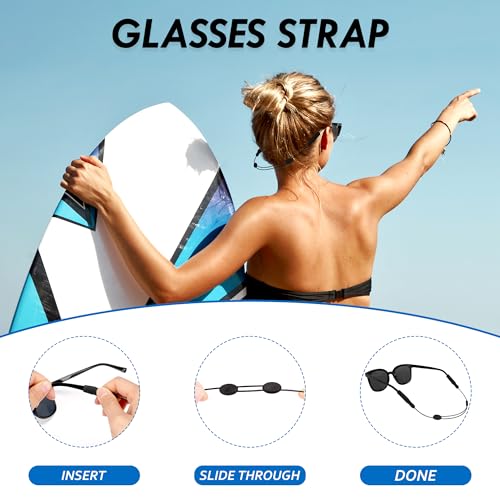 Edifeel Adjustable Glasses Strap, Anti-Slip Sunglasses Strap for Sports, No Tail Glasses Holder Cord, with Steel Wire Cabl...