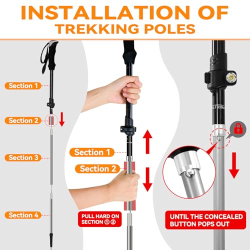 Trekking Poles Collapsible Hiking Poles - 2 Pack Aluminum Hiking Sticks, Lightweight Walking Sticks for Seniors, Men, Wome...