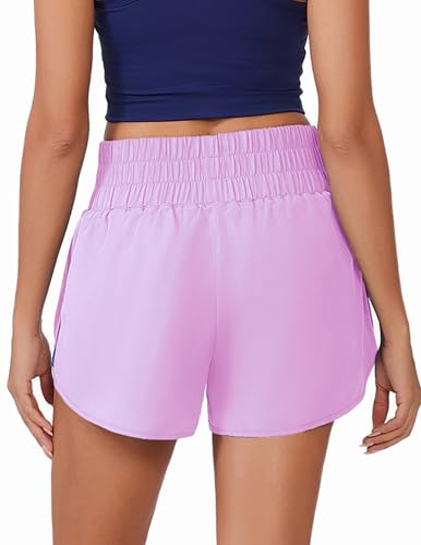 PINSPARK Running Shorts for Women Quick Dry High Waisted Athletic Short 2 in 1 Workout Gym Shorts with Zipper Pockets