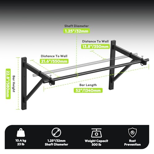 HANDBODE Pull Up Bar for Doorway and Wall Mount - Chin Up Bars for Home Gym, 39 in / 52 in Upper Body Workout Equipment wi...