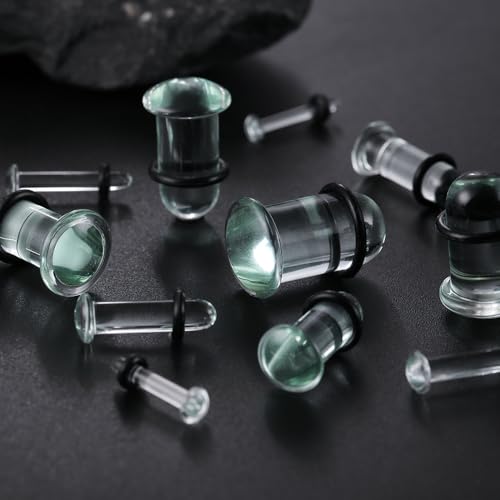 Casvort Unique 0.5mm Increments 14G-00g Comfy Pain-free Single Flare Glass Dead Stretching Plugs, Hypoallergenic Body Pier...