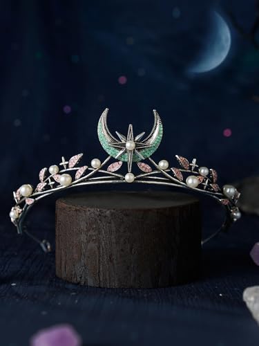 SWEETV Celestial Witch Crown for Women, Gothic Queen Crowns, Womens Dark Tiara Headband, Tiaras for Cosplay, Headpiece Hai...