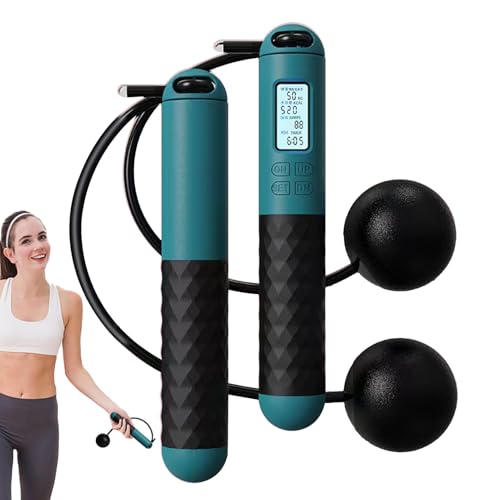 ropelless Jump Rope – Digital Counter Skipping Rope | Ball‑Weighted Cableless Jump Cord With Adjustable Non‑Slip Handles, ...