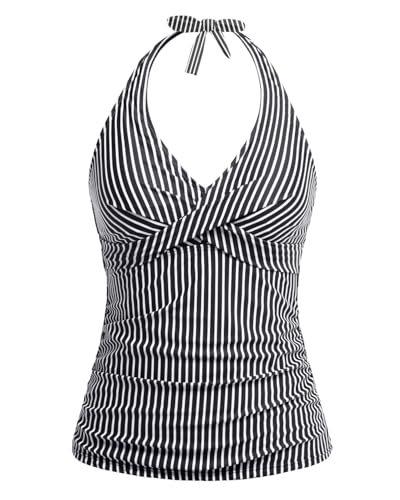 Tempt Me Women’s Tankini Top Halter Tummy Control Swim Tops Only Twist Front V Neck Bathing Suit No Bottom