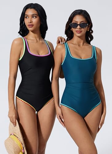 SUUKSESS Women Sexy One Piece Tummy Control Swimsuit Shell Stitched Bathing Suit