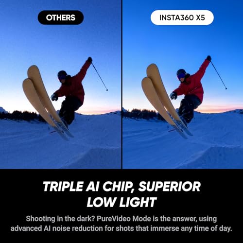 Insta360 X5 Ski Bundle - Waterproof 8K 360 Camera, Invisible Selfie Stick Effect, Leading Low Light, Rugged & Replaceable ...