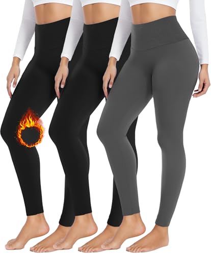 FULLSOFT 3 Pack Seamless Fleece Lined Leggings Women High Waisted Workout Winter Warm Thermal Yoga Pants