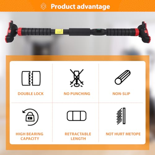 Pull Up Bar for Doorway with Level Meter, Heavy Duty Home Exercise Door Frame Pull Up Bar, Adjustable Strength Training Ba...