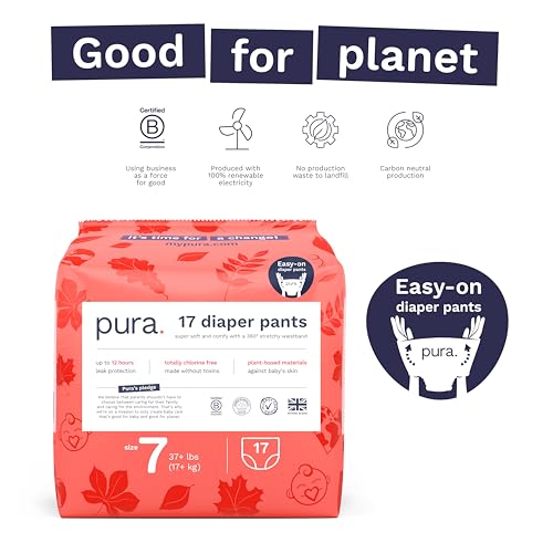 Pura Hypoallergenic Diaper Pants Size 7 (37+ lbs) Overnight, up to 12 Hours Leak Protection, Suitable for Sensitive Skin, ...
