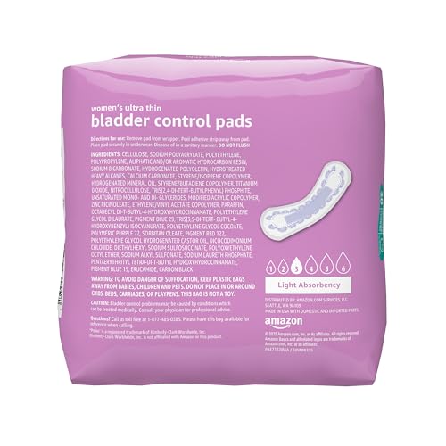 Amazon Basics Women's Incontinence Pads, Bladder Control & Postpartum, Light Absorbency, Unscented, 30 Count, (1 Pack of 30)