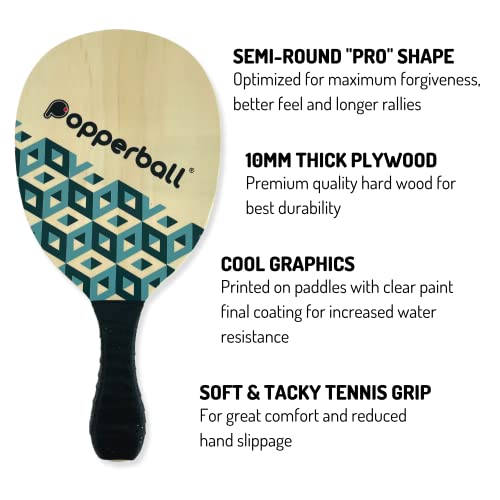 Popperball Paddle Sport: Portable Yard Game for Beach, Park, Backyard | 2 Versions Available: Court Set & Practice Set
