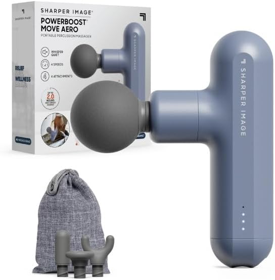 Sharper Image Powerboost Move Aero 3.0 – Mini Percussion Massage Gun| Updated Soft-Touch Design, Carrying Bag, 4 Nodes| Po...