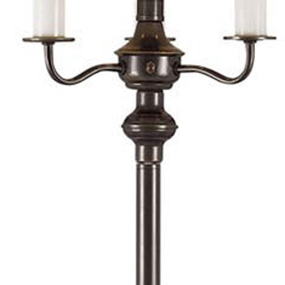 Homeroots Four Light Traditional Floor Lamp - 60 In. With Beige Square Shade, Bronze Finish