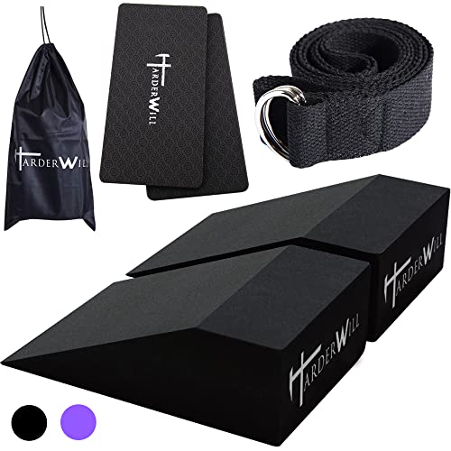 HarderWill Yoga Foam Wedge Blocks (Pair), Calf Raise Block, Calf Stretcher, Yoga Wrist Support, Balance, Pushup, Fitness, ...