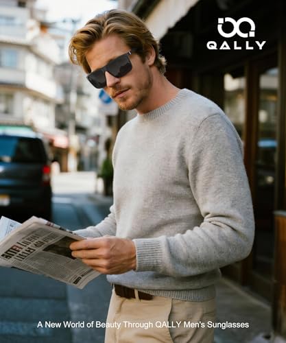 QALLY Polarized Sunglasses for Men Rectangular Frame Men's Polarized Sunglasses Sports Sunglasses with UV400 Protection