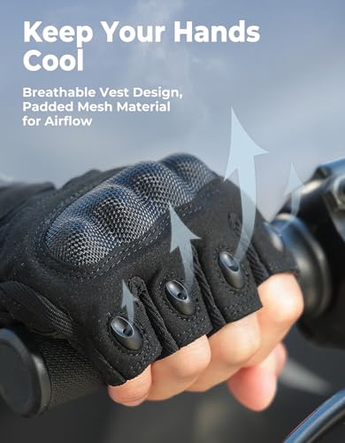 KEMIMOTO Fingerless Tactical Gloves for Men, Motorcycle Gloves for Outdoor Work Sports, Fingerless Cycling Gloves for Hunt...