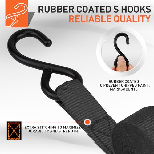 HORUSDY Ratchet Straps, 2,200 LB Break Strength, 4-Pack 15FT Ratchet Tie Down Straps Set for Motorcycle Straps Tie Downs, ...