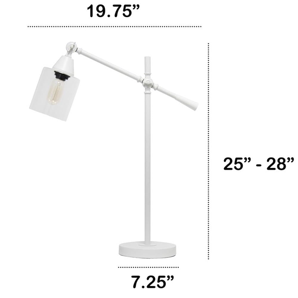 Lalia Home Desk Lamp, Vertically Adjustable, Metal, 7.25inL x 19.75inW x 28inH, White, Model LHD-2001-WH