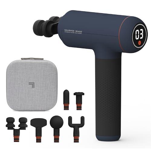Sharper Image Deep Tissue Percussion Massage Gun, Powerboost Max Rechargeable Handheld Massager, 7 Adjustable Speeds, 6 At...