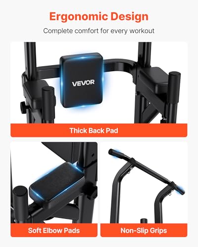 VEVOR Pull Up Bar, 330 LBS Power Tower Dip Station, Workout Dip Station with H-Shaped Stable Base & Back Pad, Adjustable 1...