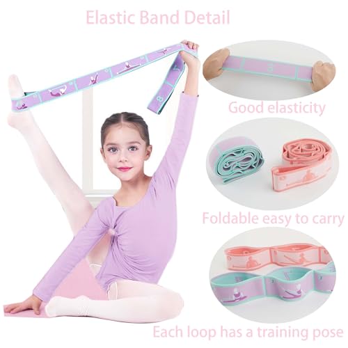 2pcs Stretch Strap for Kids,Elastic Yoga Stretching Strap with Loops, Multi-Loop Adjustable Exercise Stretching Bands，Stre...