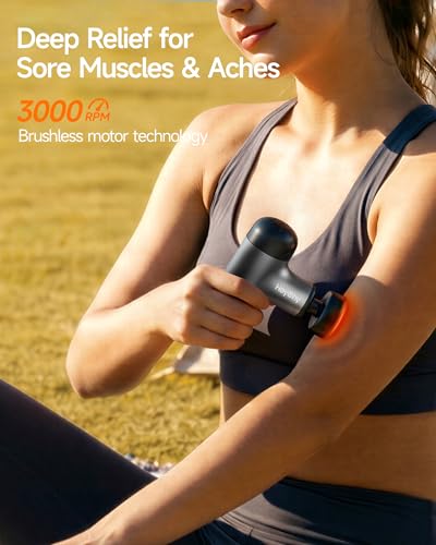 HEYCHY Mini Massage Gun with Heat, Deep Tissue Massage Gun, Portable Percussion Muscle Massager with 4 Massage Heads for A...