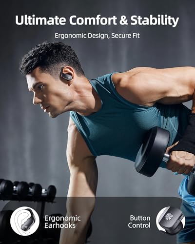 bmanl Wireless Earbuds Bluetooth Headphones Over Ear Hooks Ear Buds with 80H Playtime, LED Power Display, Dual Mic Clear C...