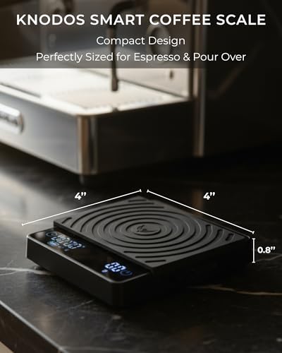 KNODOS Smart Coffee Scale – Easy Use Digital Espresso Scale with Timer, Auto Tare & Flow Rate Indicator – Compact Recharge...