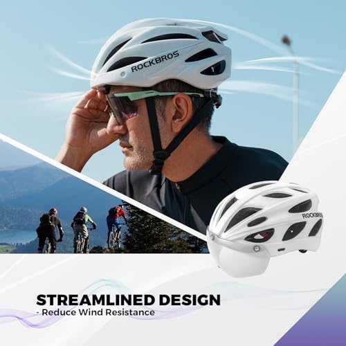 ROCKBROS Bike Helmet for Adult Men Women with Suggested Fit 58-65cm, Detachable Magnetic Goggles & Sun Visor, Lightweight ...