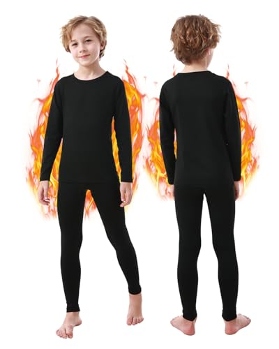 PISIQI Thermal Underwear Set for Boys Long Johns Fleece Lined Set Kids Ultra Soft Base Layer Top Bottom Warm Set for Skiing
