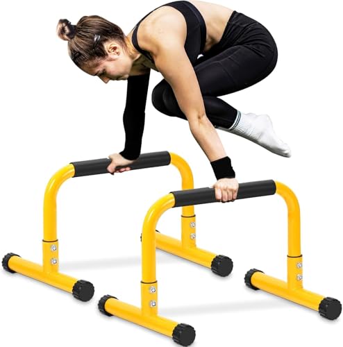 TABEKE Push Up Bar, 14'' High Steel Parallettes & Dip Bar with Full Coverage Foam Handle, Heavy-Duty Calisthenics Parallel...