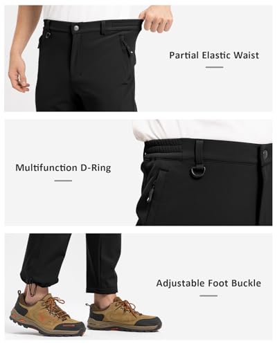 TBMPOY Men's Snow Pants Fleece Lined Hiking Winter Waterproof Softshell Ski Outdoor Insulated Climbing Pants Zipper Pockets