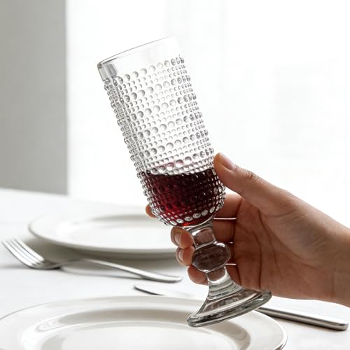 GOROGILE 6 PCS Vintage Champagne Flutes, 5 oz Clear Goblet Champagne Glasses, Hobnail Drinking Glasses Ideal for Party Wed...