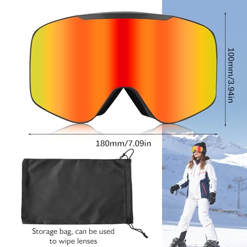 Beautiq Unisex Ski Goggles with Magnetic Flip Cover, OTG Compatible Snowboard Goggles for Winter- Anti-Fog & U V Protection