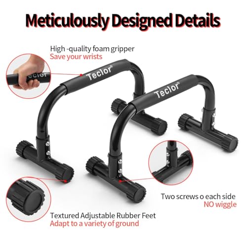 Teclor Push Up Bar, Parallettes Bars For L-sit & Dip, Heavy-Duty No Wobbling Parallel Bars Stand For Handstands, Full Plan...