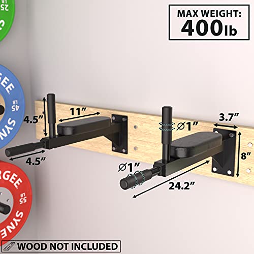 Synergee Wall Mounted Dip Station. Dip Bars for L Sits, Knee Raises, and More! Gymnastics and Upper Body Fitness Training....