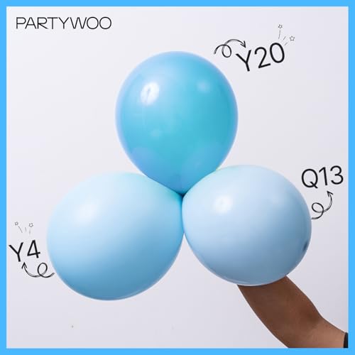 PartyWoo Light Blue Balloons 123pcs Different Sizes Pack of 18 12 10 5 Inch Baby Pastel Blue Balloon Arch Kit for Baby Sho...
