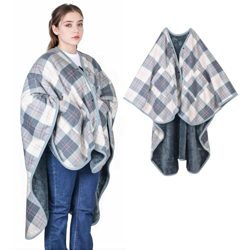 forestfish Wearable Blanket Poncho With Pockets And Buttons, Flannel Shawl Wrap Blanket For Women Soft And Warm