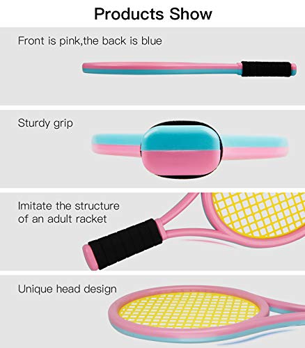 Crefotu Tennis Racket Set for Children,17 Inch Racquet with 1 Tennis Balls,4 Badminton Shuttlecocks and 3 Soft Balls for T...