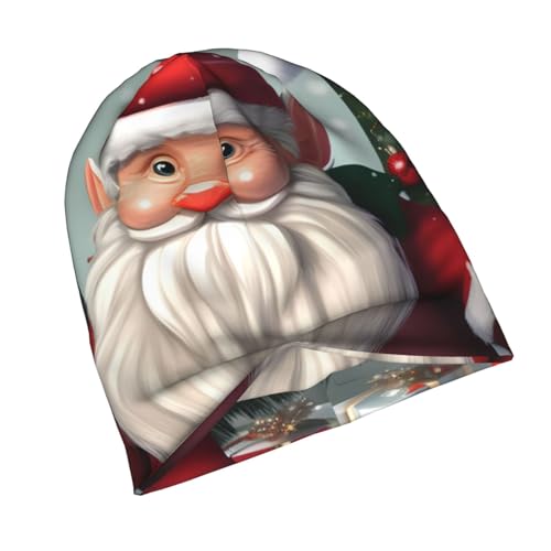 Christmas Traditional Gnome Print Beanie Hat for Men and Women Stretchy Slouchy Winter Warm Cap Headwear Accessory Black