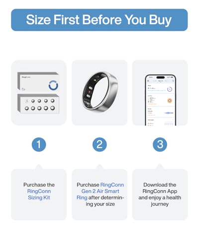 RingConn Gen 2 Air, Ultra-Thin AI Smart Ring, 10-Day Battery Life, Fitness/Sleep/Stress/HR Tracker for Women&Men, No App F...