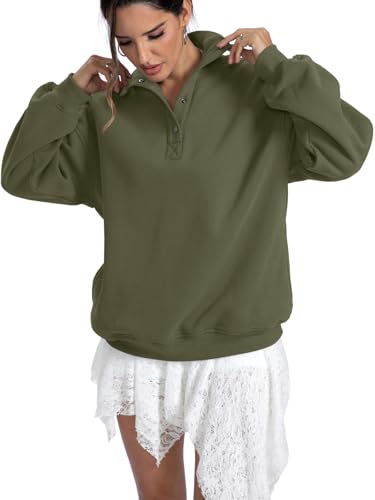EasyGala Womens Fleece Sweatshirts Oversized Henley Neck Long Sleeve Button Pullover Tops Trendy Outfits Clothes 2026