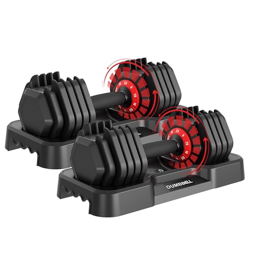 Updated Adjustable Dumbbells Set (25 LB/50 LB/56 LB/112LB), Weights Dumbbell Set with Anti-slip Grip & Storage Solution, C...