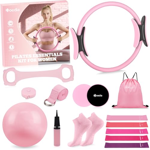 Hoedia 17 PCS Pilates Kit for Women, Pilates Equipment Ring and Ball Set with Resistance Bands, Yoga Strap, Core Sliders, ...