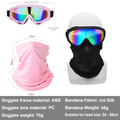 LJDJ Motorcycle Goggles,2 Pack Dirt Bike ATV Motocross Riding Hiking Protective with 2 Pack Neck Breathable Bandana Mask