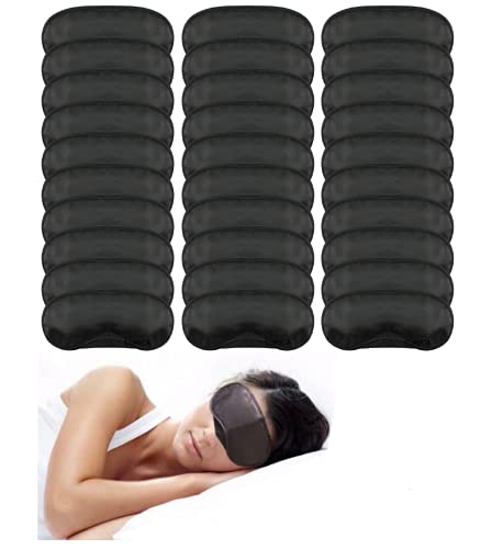 PorsMing Sleep Eye Mask Blindfold with Nose Pad and Elastic Strap, 4 Layers, Black, Pack of 30
